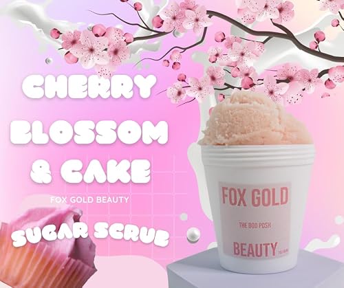 Fox Gold Beauty Suga Bae Ice Cream sugar scrub- Cherry blossom cake scented shimmer -Moisturizing and Exfoliating Body,Hand, Foot Scrub Vegan, Cruelty Free, Organic Great Gifts For Women 200 ml