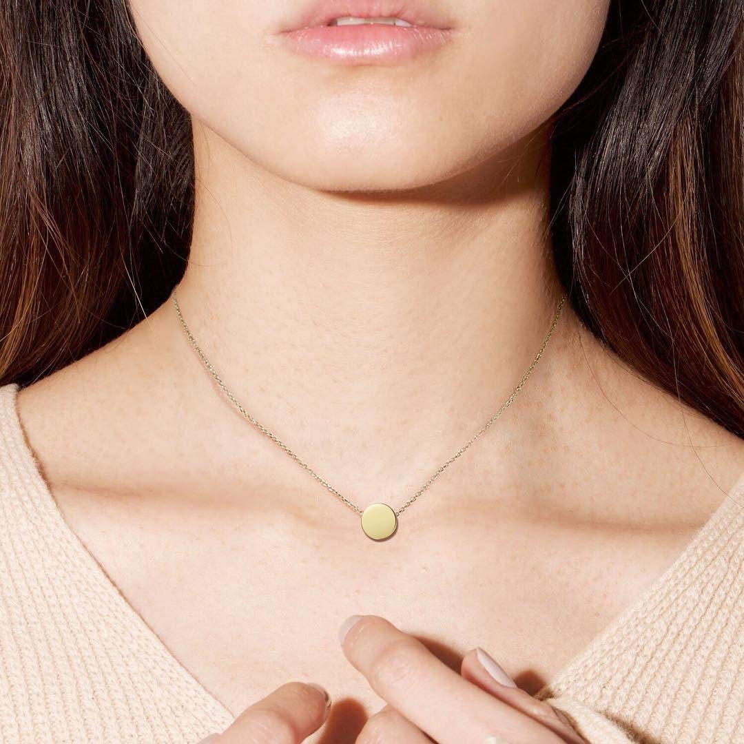 Carleen Solid Real 14K Yellow Gold Tiny Dot 6mm Round Small Cute Simple Coin Necklace Pendant Minimalist Dainty Everyday Fine Jewelry Mother's Day Gifts For Women, 16+2 Extender Gold Chain