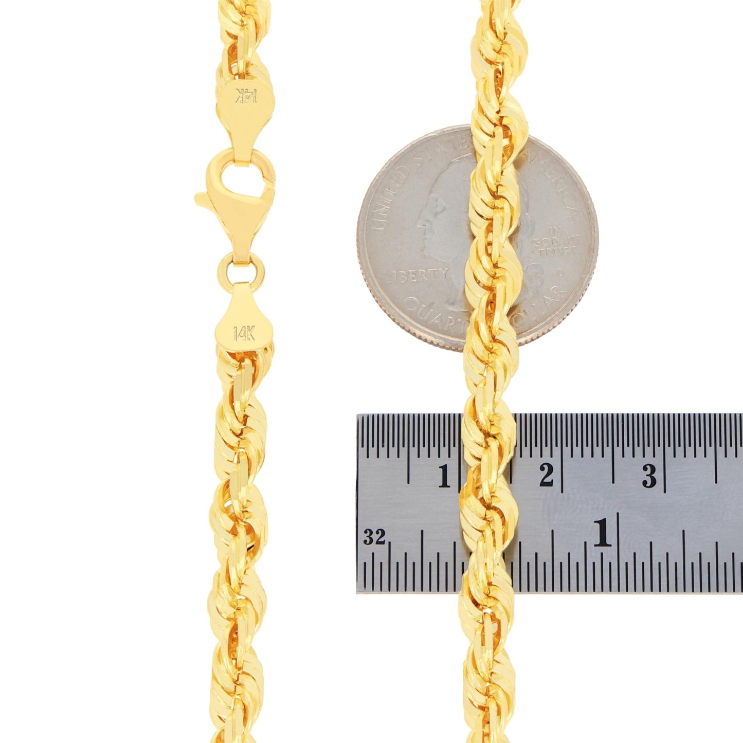 Nuragold 14k Yellow Gold 6mm Rope Chain Diamond Cut Necklace, Mens Jewelry 18" 20" 22" 24" 26" 28" 30"