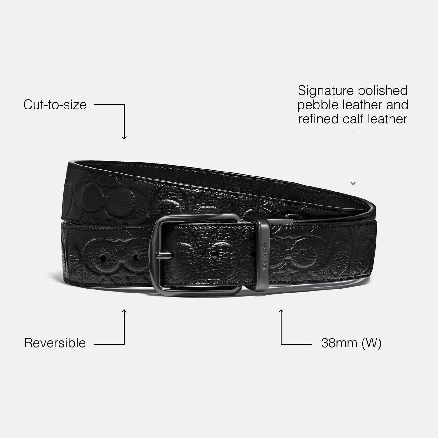Coach 38 Mm Cts Harness Signature Leather, Black, One Size