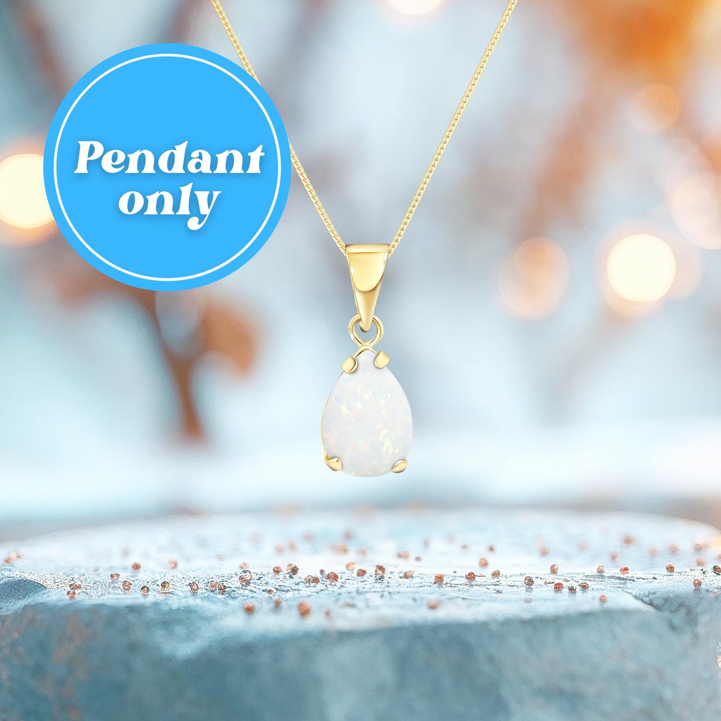 14K Gold White Opal Pendant - Dainty Pear-Shape Teardrop Pendant, 7x10mm 14K Solid Yellow Gold Pendant, October Birthstone Opal Gemstone - Handmade Bridal Wedding Jewelry for Brides and Classy Women