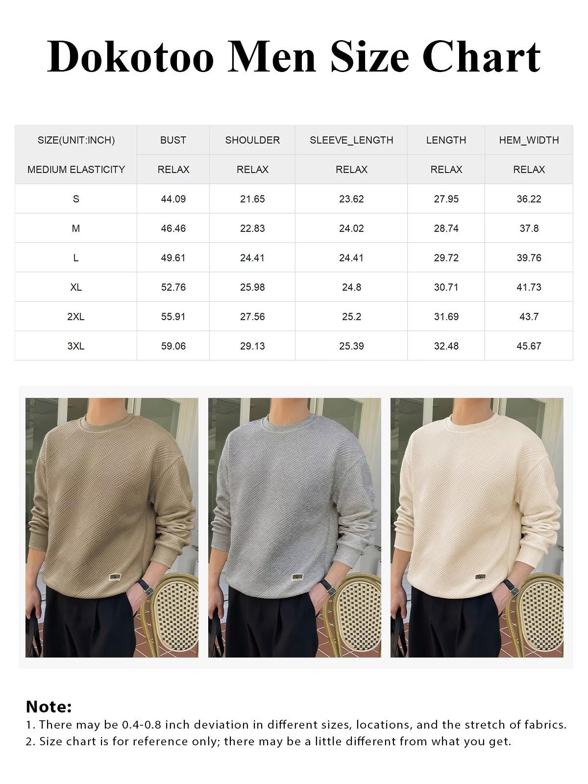 Dokotoo Men Men's Long Sleeve Sweatshirt Casual Crewneck Geometric Texture Soild Color Pullover Sweatshirts Khaki Large