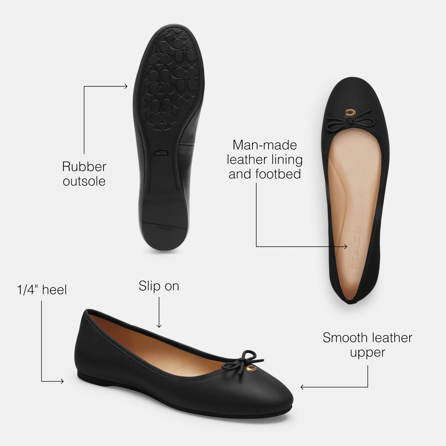 Coach Women's Abigail Ballet Flat, Black, 8