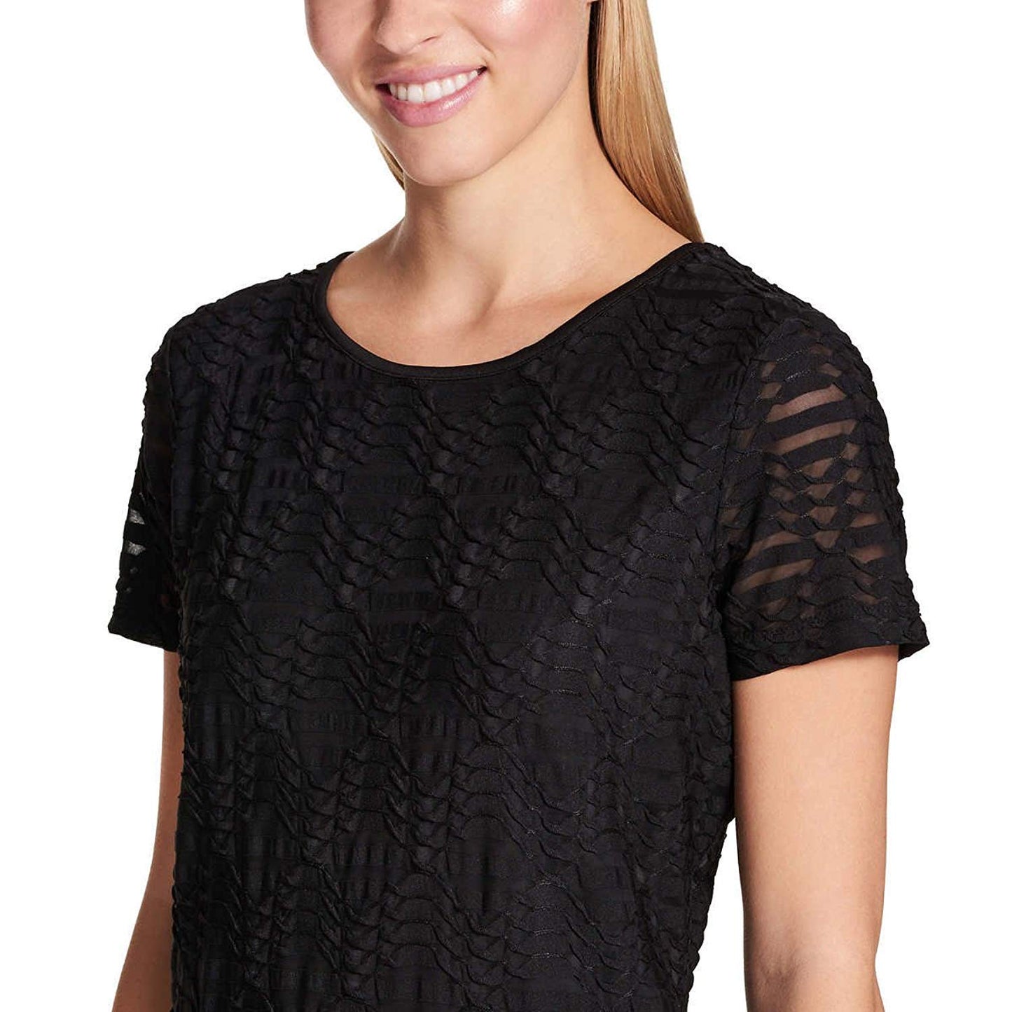 Calvin Klein Women's Stretch Textured Shirt (Black, X-Large)