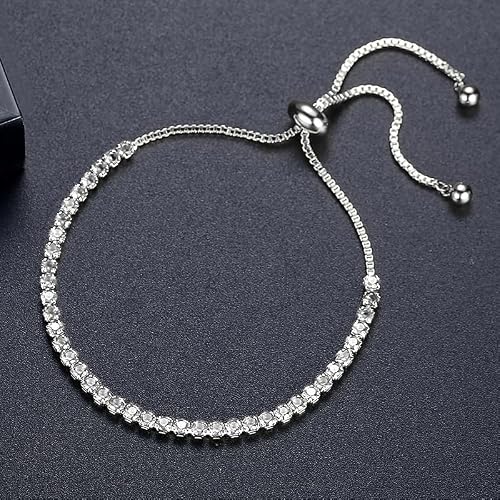 SHINEFLUX Round Moissanite Tennis Bracelet in 10K Gold, Adjustable, Ideal Wedding or Birthday Gift for Her (White, 10K Gold)