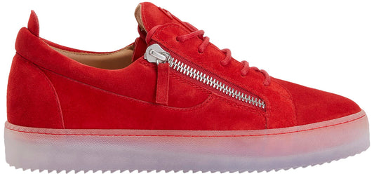 Giuseppe Zanotti, Frankie Low Top Velour Sneakers, 10.5, Red