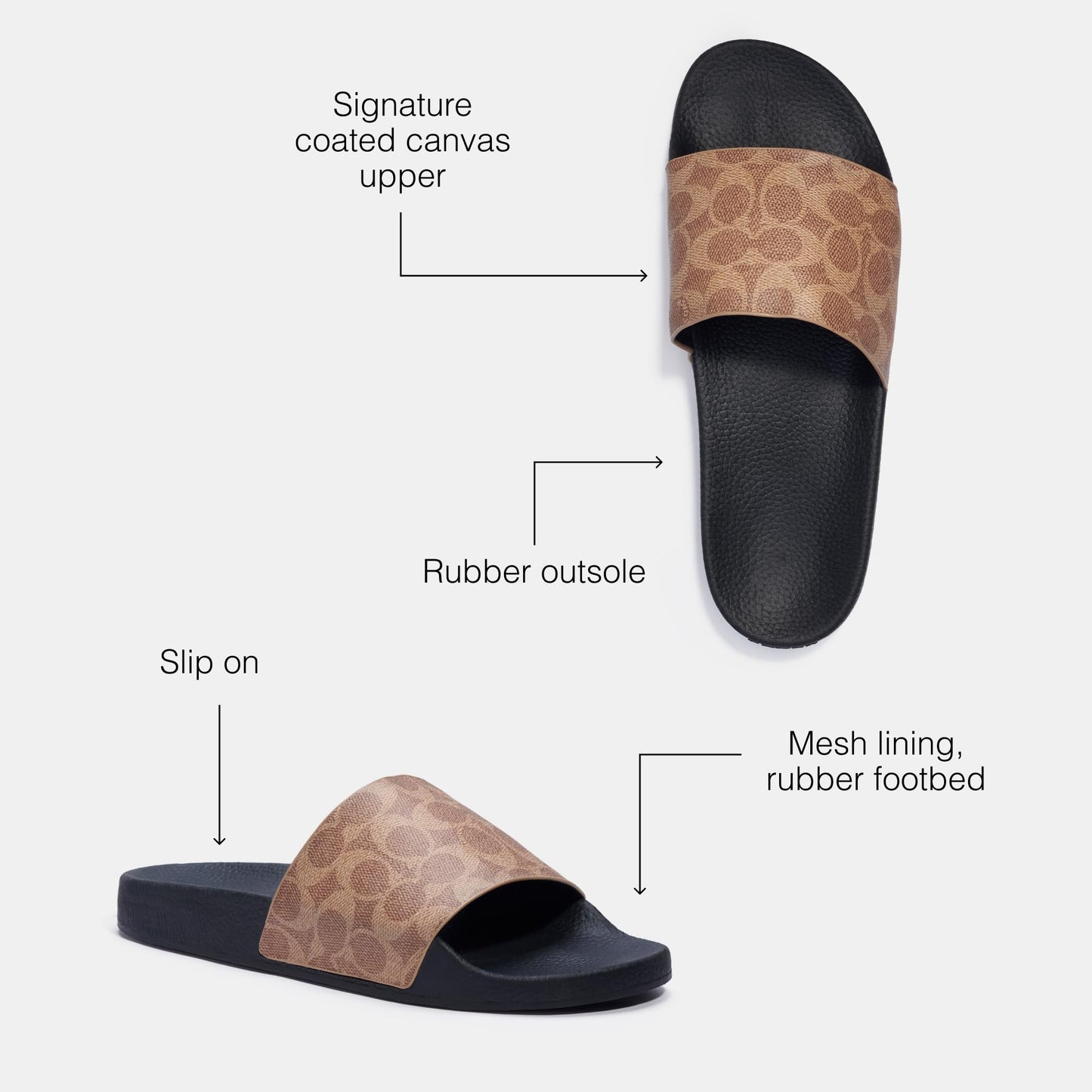 Coach Men's Coated Canvas Pool Slide Sandal, Tan Signature, 10