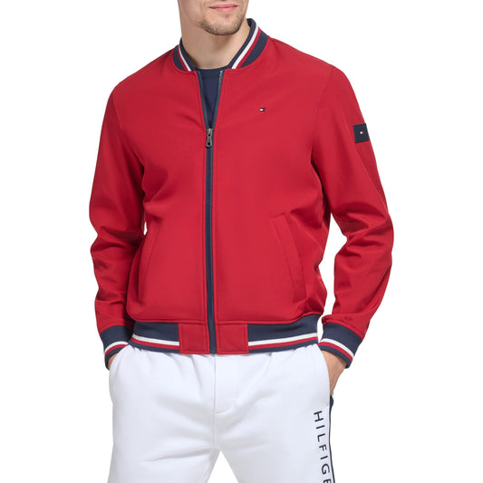 Tommy Hilfiger Men's Lightweight Varsity Rib Knit Bomber Jacket, Red, Medium