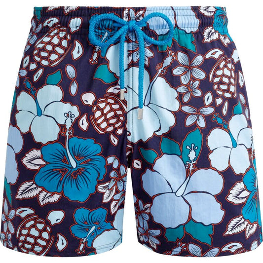 Vilebrequin Men Stretch Swim Trunks Tropical Turtles, L, Midnight