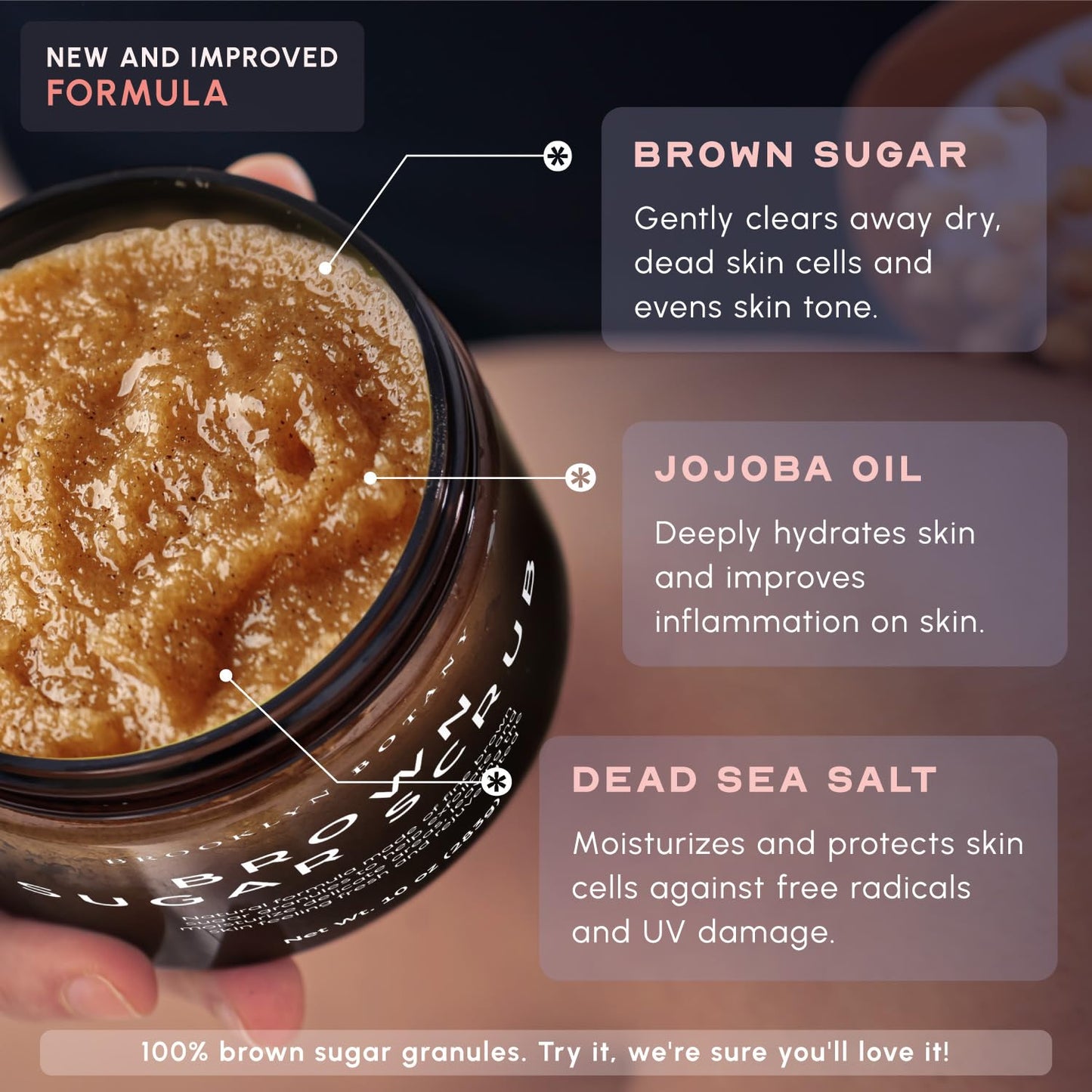 Brooklyn Botany Brown Sugar Body Scrub - Moisturizing and Exfoliating Body, Face, Hand, Foot Scrub - Fights Acne, Fine Lines & Wrinkles, Great Gifts For Women & Men - 10 oz