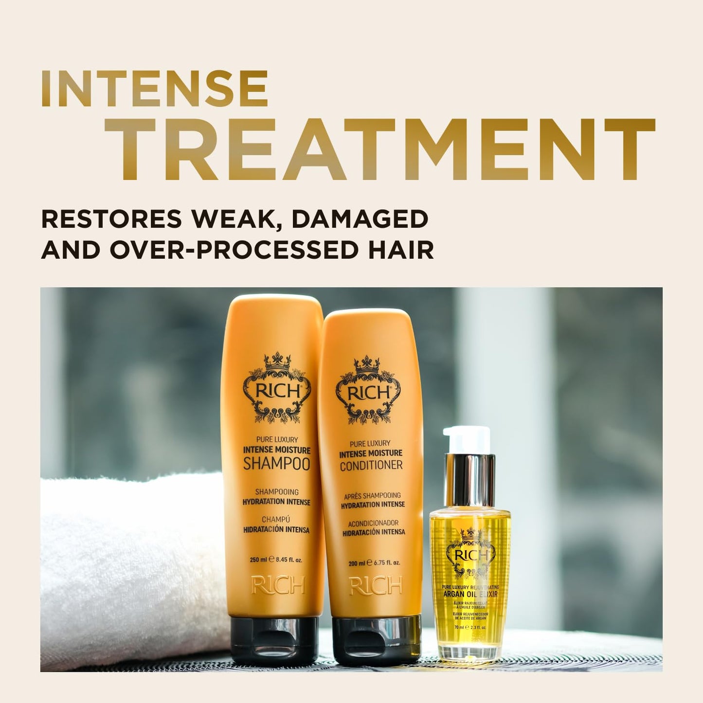 RICH Pure Luxury Ultimate Moisture Hair Mask for Dry & Damaged Hair - Deep Conditioning & Moisturizing Hair Repair Treatment - Marula Oil & Cherry Blossom - 8.45 oz