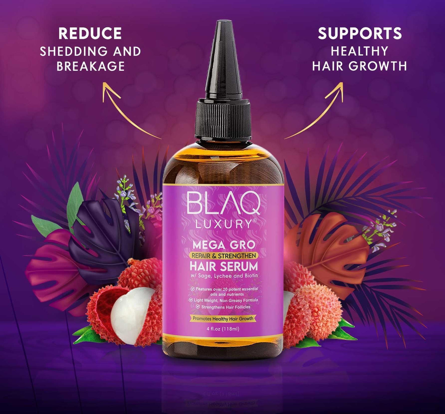 Blaq Luxury Hair Growth Oil - Dry Scalp Treatment For Dry Itchy Scalp With Biotin for Repair & Strengthening, Hair Serum for Frizzy and Damaged Hair, Split End Treatment for Women, 4oz (2 Pack)