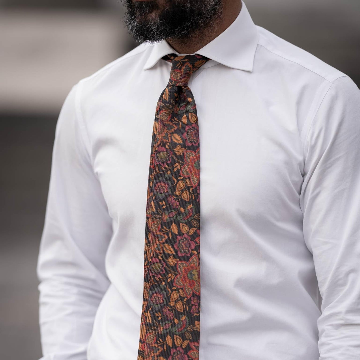 Elizabetta Men's Italian Silk Ties - Handmade Printed Neckties - Made in Italy - Floral Black