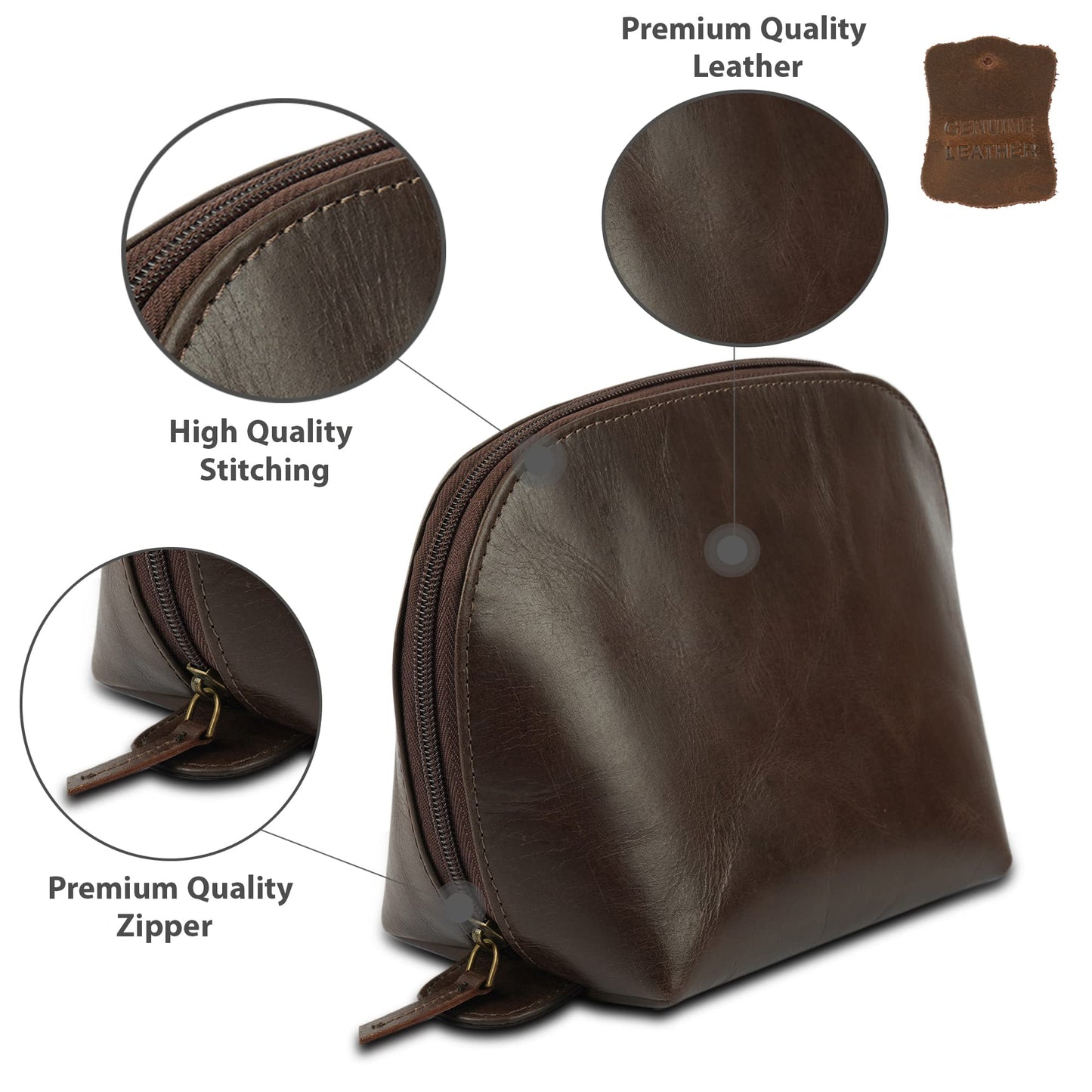 The Antiq Leather Cosmetic Case, Travel makeup Bag, Leather Toiletry Bag, Luxury Makeup Pouch, Leather Cosmetic Pouch, Makeup Essentials Organiser Pouch for Men and Women - Brown