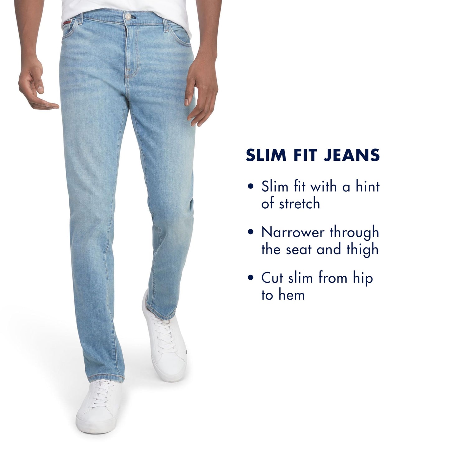 Tommy Hilfiger mens Slim Fit Stretch Jeans, Medium Rinse, 31W x 30L US