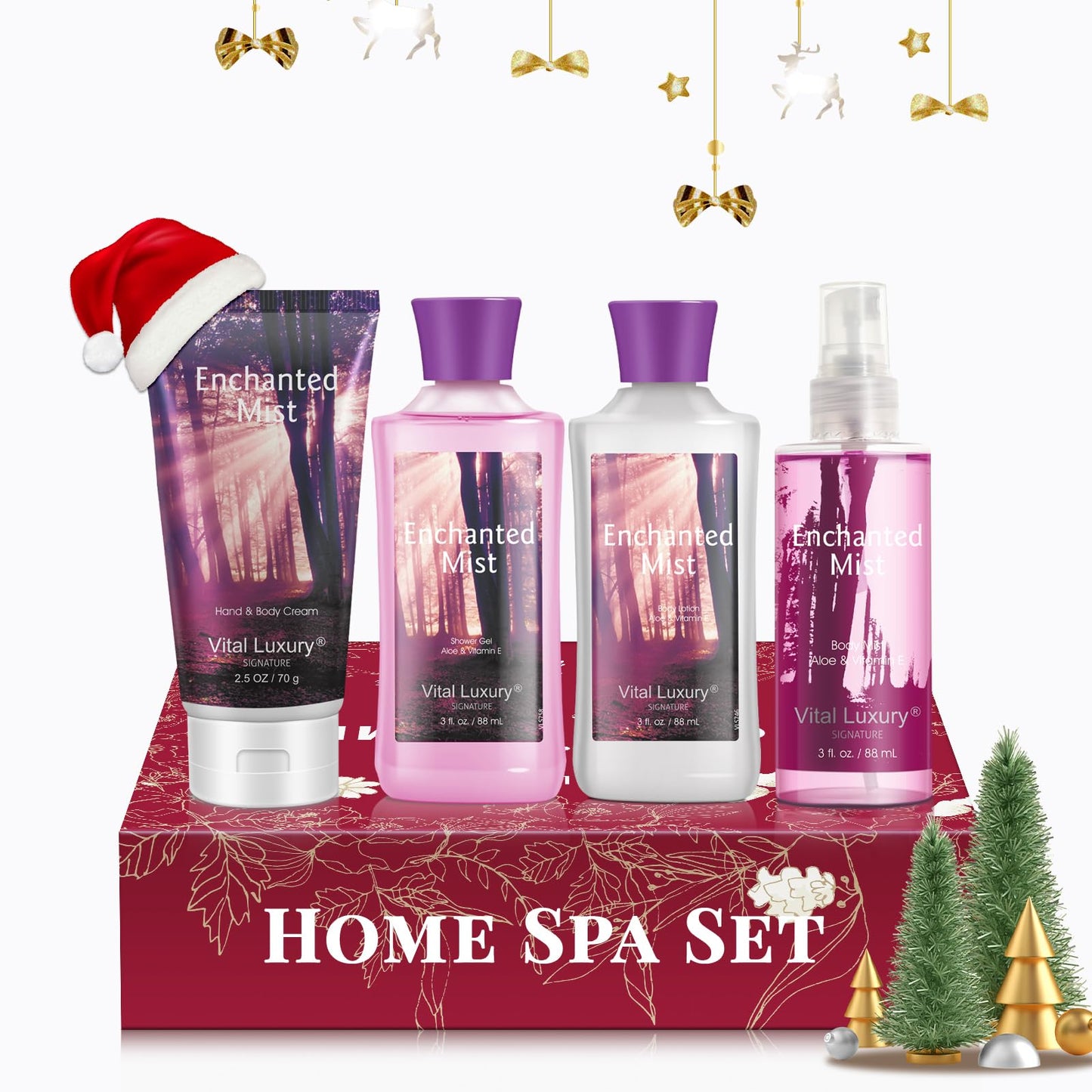 Vital Luxury Enchanted Mist Scent Bath & Body Kit, 3 Fl Oz, Ideal Skincare Gift Home Spa Set, Includes Body Lotion, Shower Gel, Body Cream, and Fragrance Mist, Christmas Gift Sets