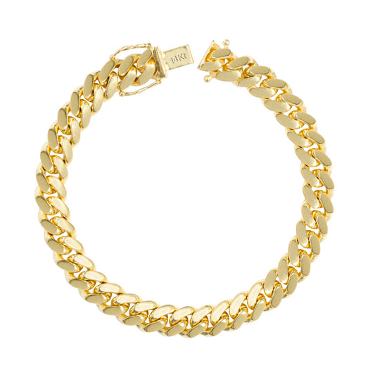 Nuragold 14k Yellow Gold 8mm Solid Miami Cuban Link Chain Bracelet, Mens Jewelry Box Clasp 7" 7.5" 8" 8.5" 9"