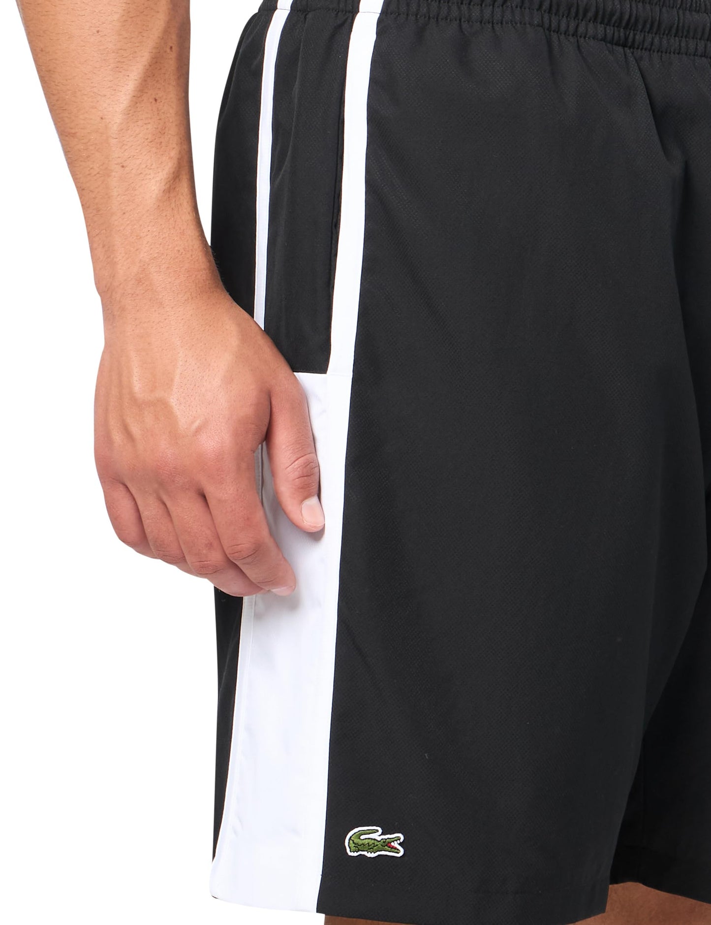 Lacoste Men's Taffetas Diamante Classic Fit Colorblocked Shorts, Black/White-White, M