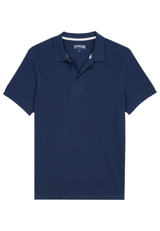 Vilebrequin Men Organic Cotton Pique Polo Shirt Solid, Navy Blue, 4XL