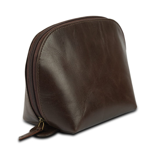 The Antiq Leather Cosmetic Case, Travel makeup Bag, Leather Toiletry Bag, Luxury Makeup Pouch, Leather Cosmetic Pouch, Makeup Essentials Organiser Pouch for Men and Women - Brown