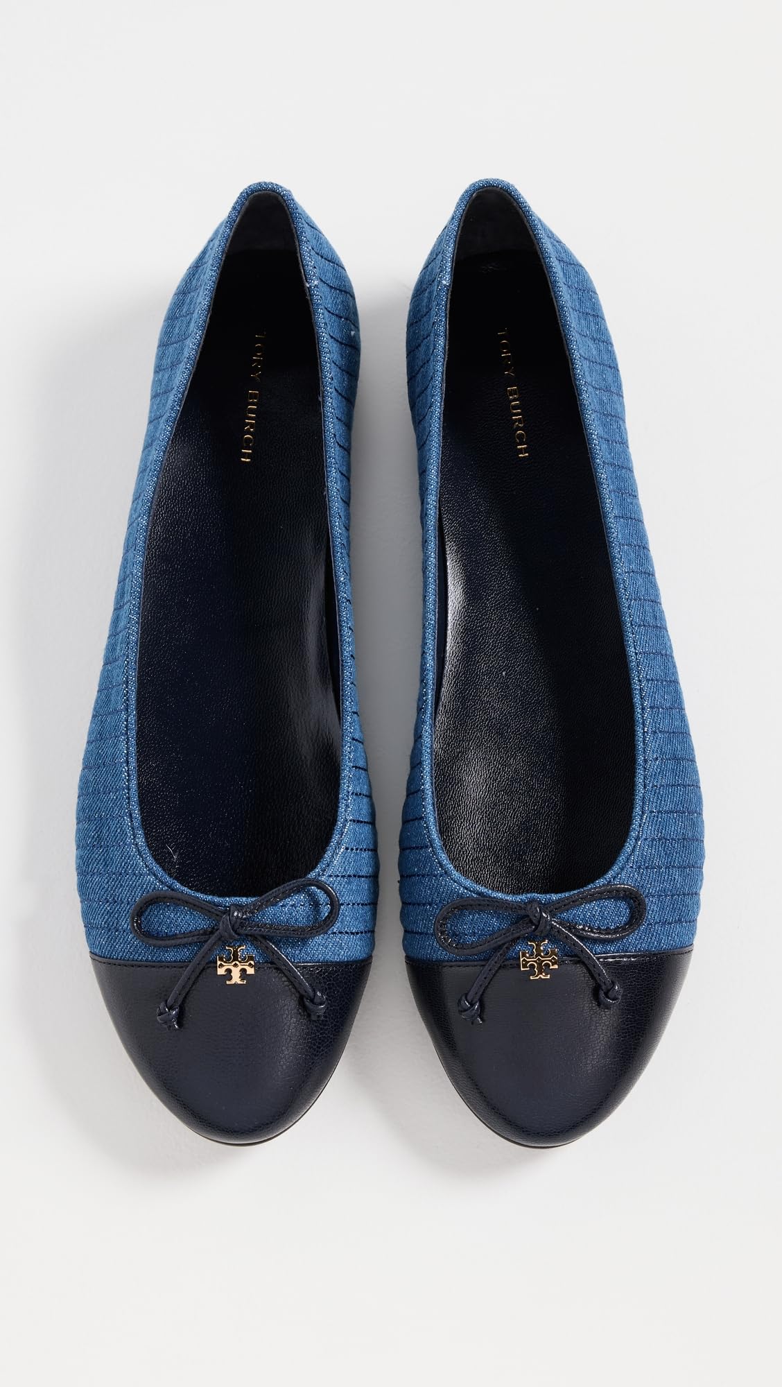 Tory Burch Women's Cap-Toe Quilted Ballet Flats, Dark Denim, Blue, 9 Medium US