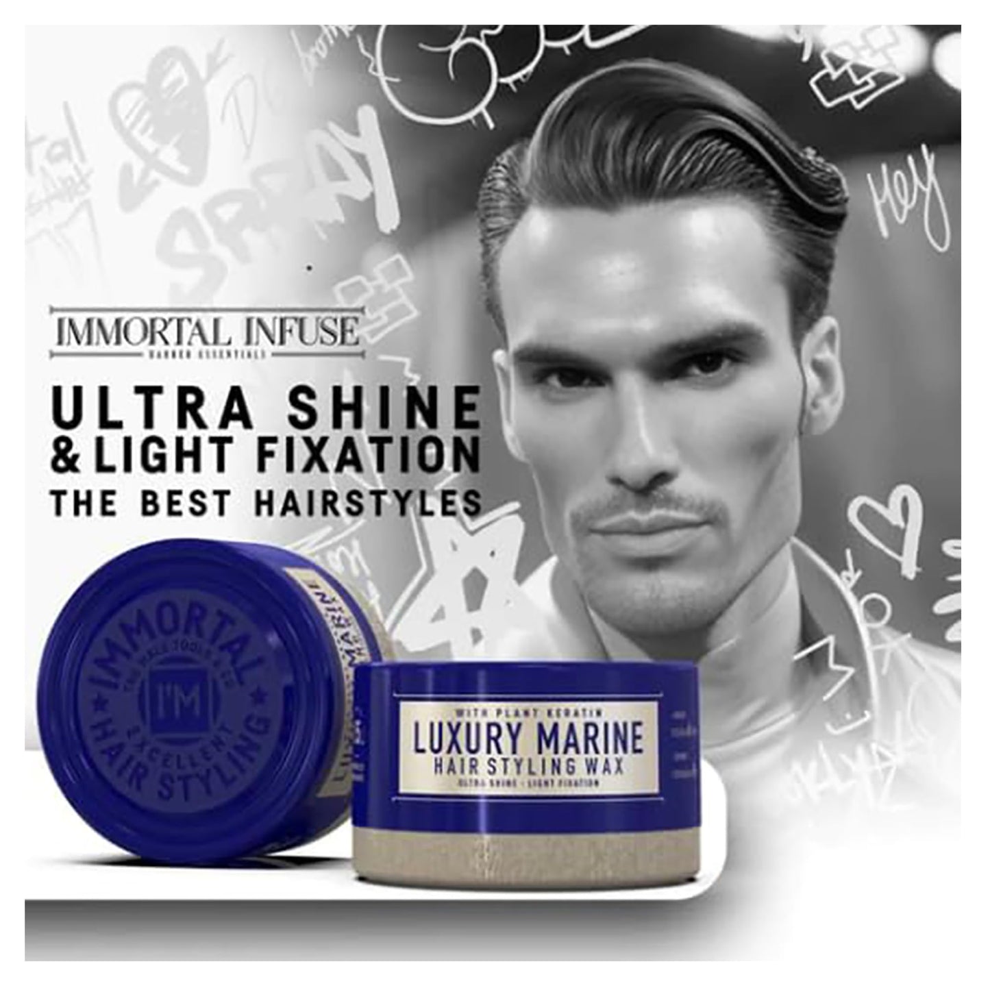 Immortal NYC Hair Waxes for Men - ''Luxury Marine'' Hair Styling Wax-Shine/Strong Hold - With Plant Keratine