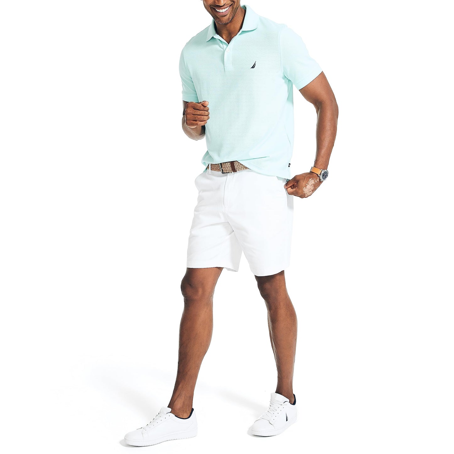 Nautica mens Classic Fit Flat Front Stretch Solid Chino "Deck" Casual Shorts, Bright White, 32 US