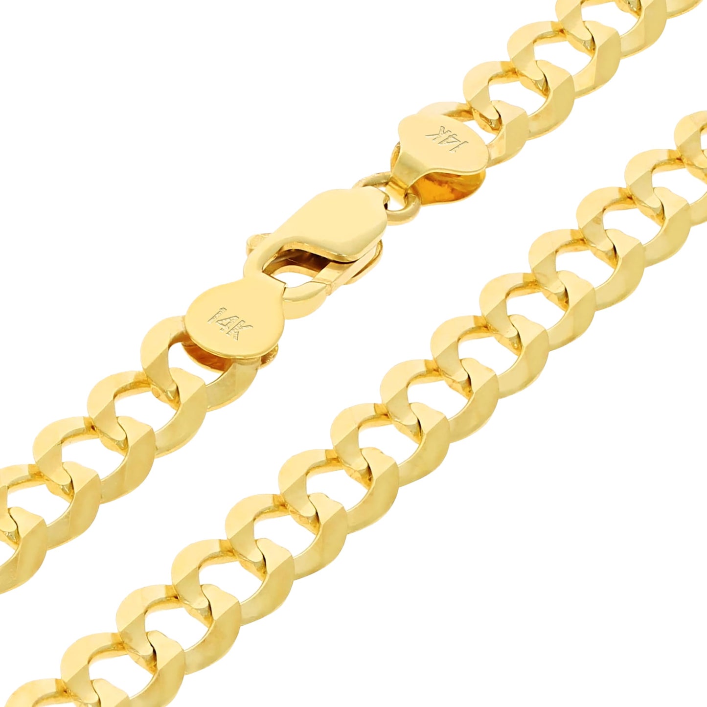 Nuragold 14k Yellow Gold 7mm Solid Cuban Curb Link Chain Bracelet, Mens Jewelry 7" 7.5" 8" 8.5" 9"