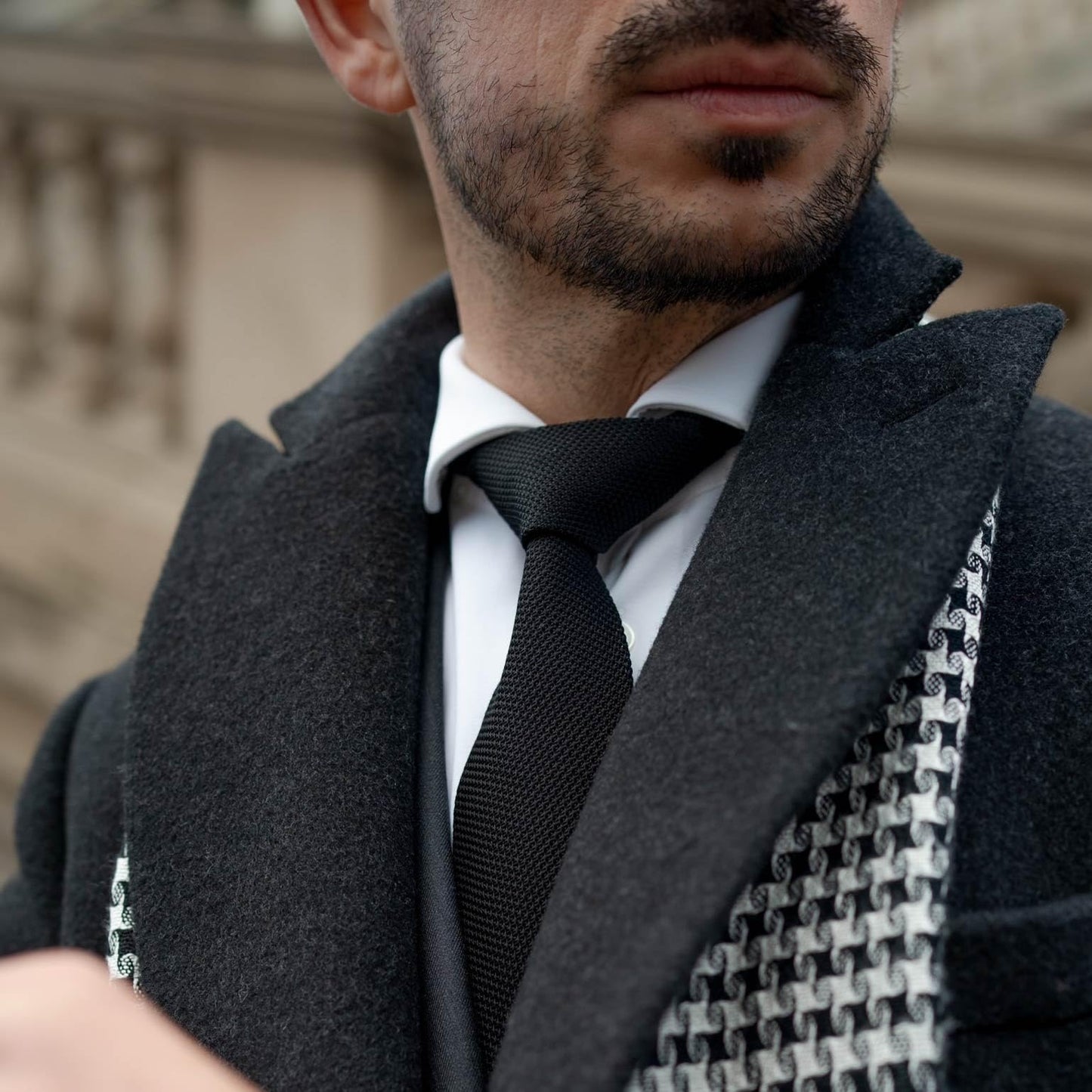 Elizabetta Mens 100% Silk Grenadine Tie Extra Long - Black - Handmade in Italy