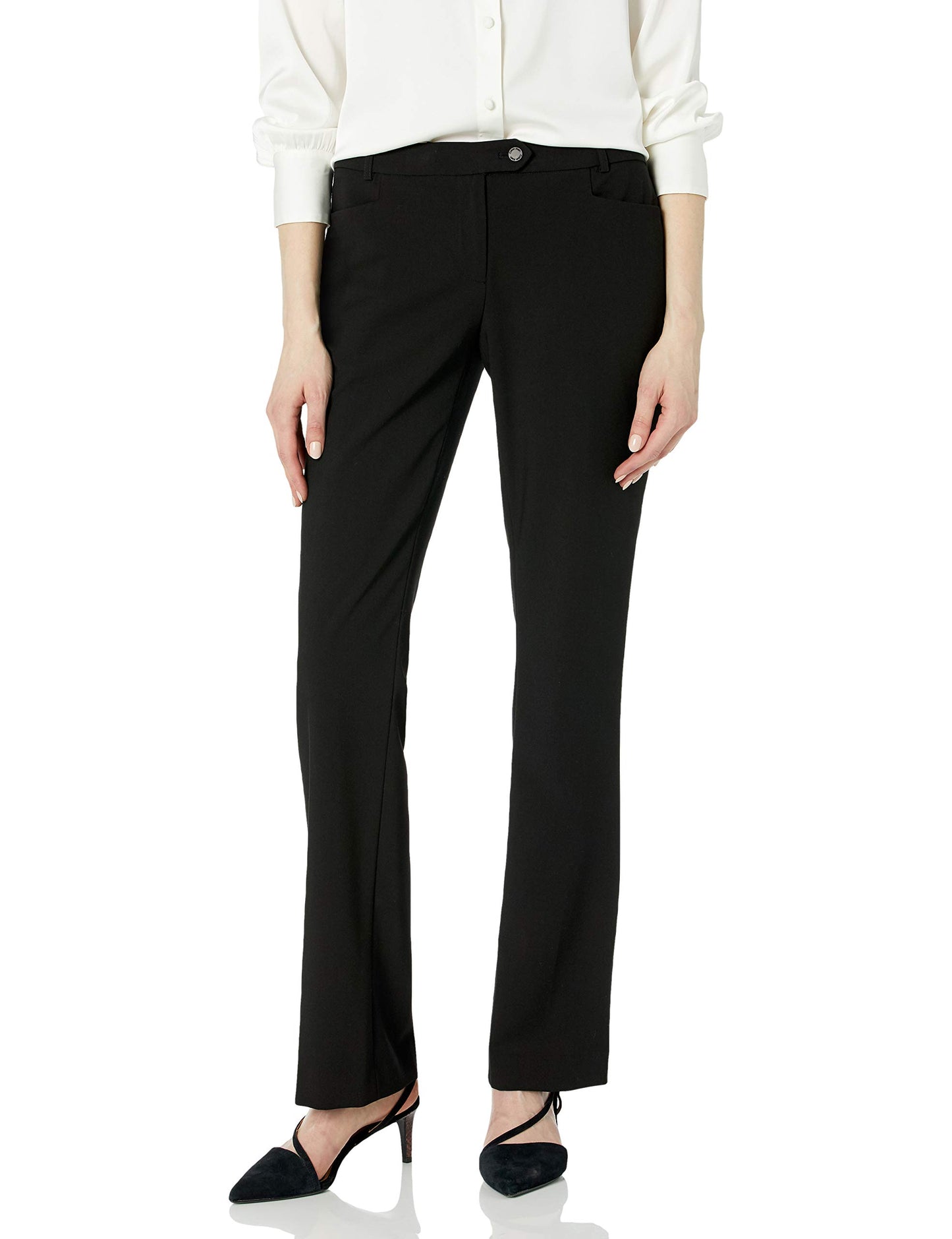 Calvin Klein Women's Classic Fit Straight Leg Lux Suit Pant, Black, 12