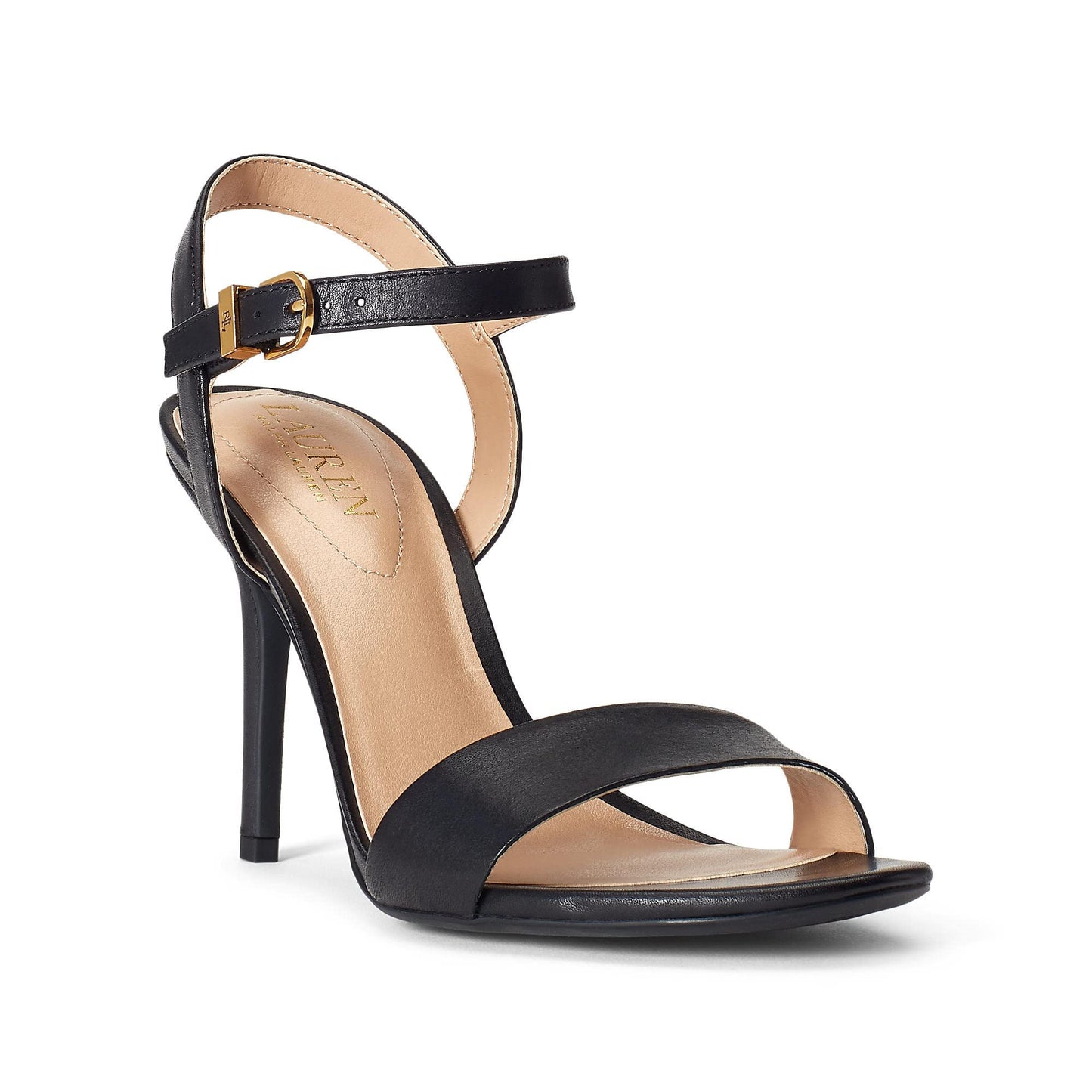 Lauren Ralph Lauren Women's Gwen Burnished Leather Sandal Black 8 Medium