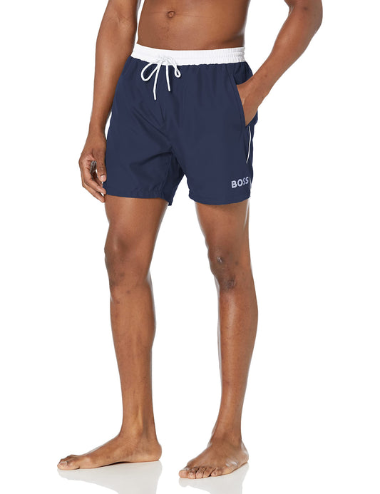 BOSS Mens Medium Length Solid Swim Trunks, Night, Small US