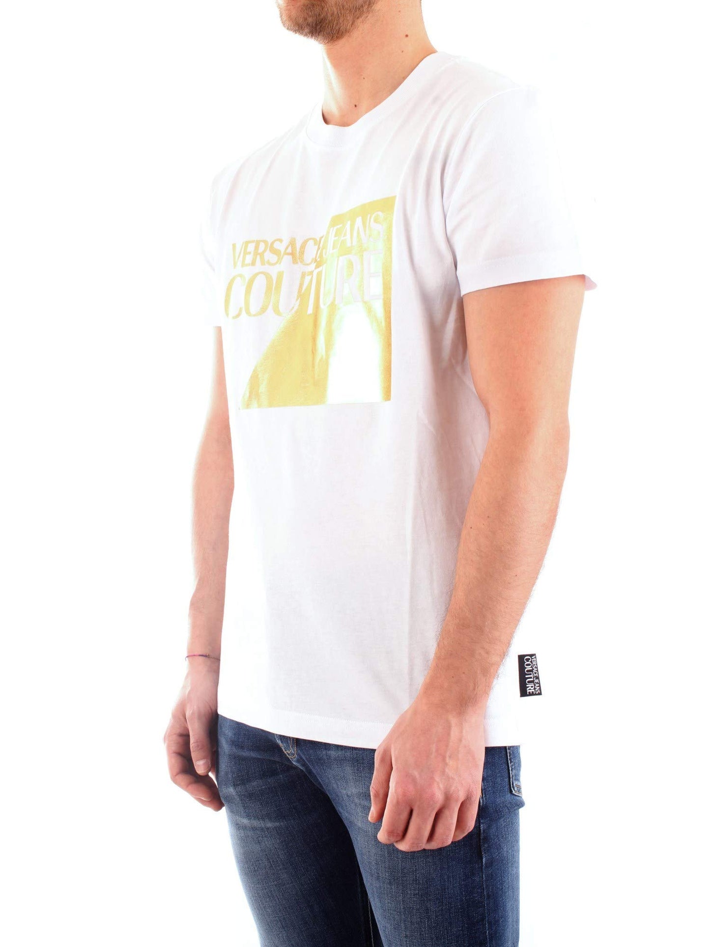 Versace Jeans Couture White 100% Cotton Oversized Split Foil Logo Short Sleeve T-Shirt- S for Mens