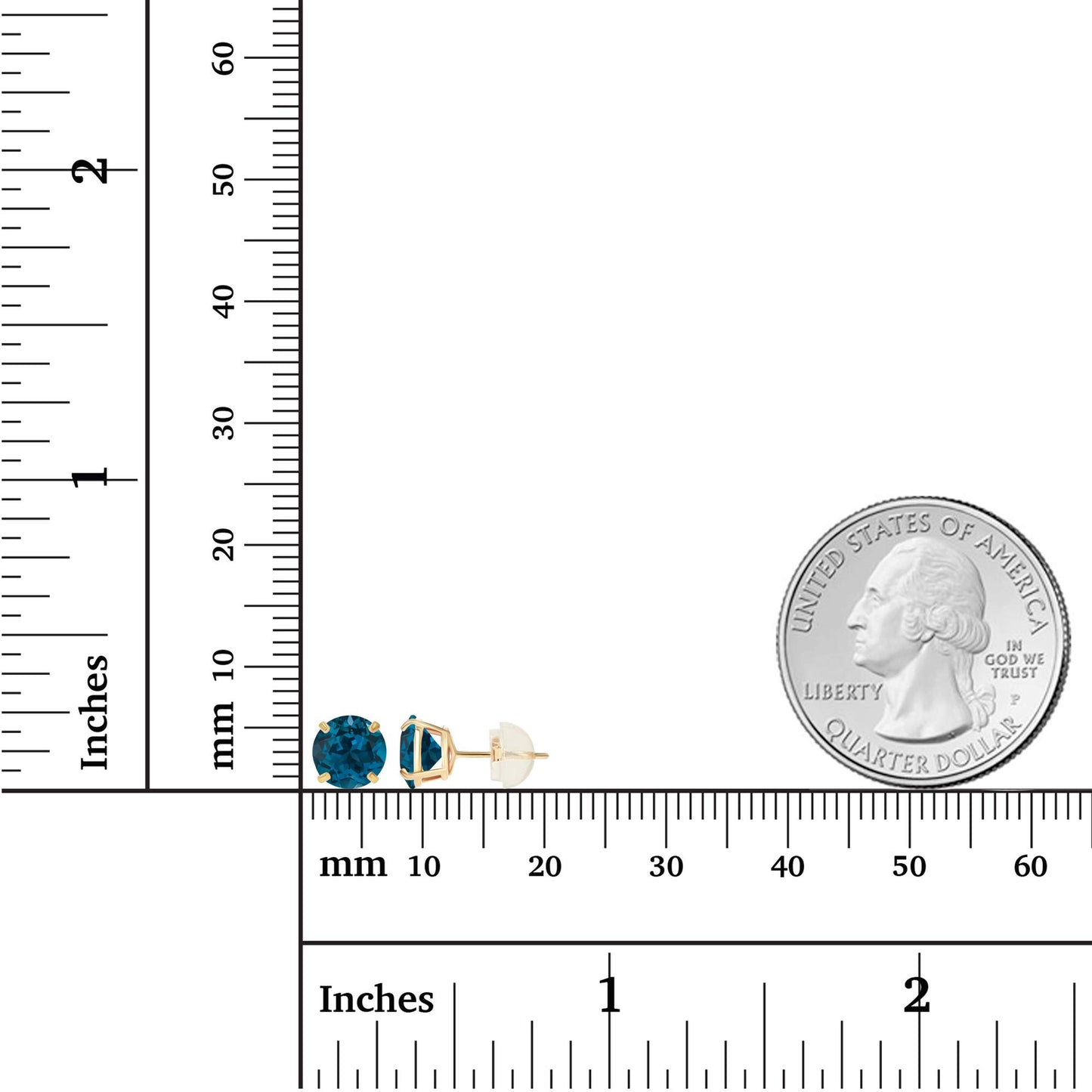 Genuine 14K Solid Yellow Gold 6mm Round Natural London Blue Topaz December Birthstone Stud Earrings