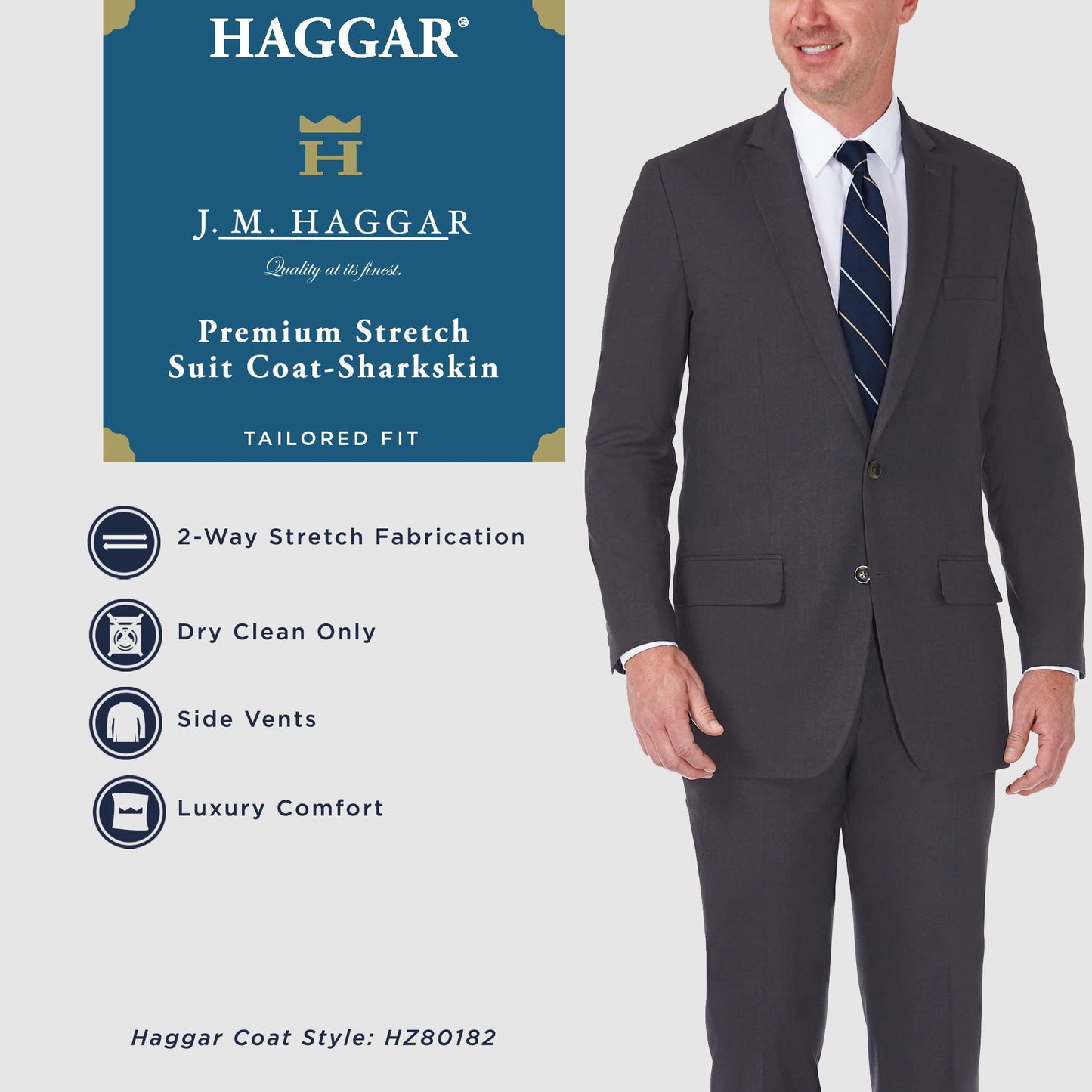 Haggar Men's Premium Stretch Tailored Fit Suit Separates-Pants, Black-Jacket, 42 S