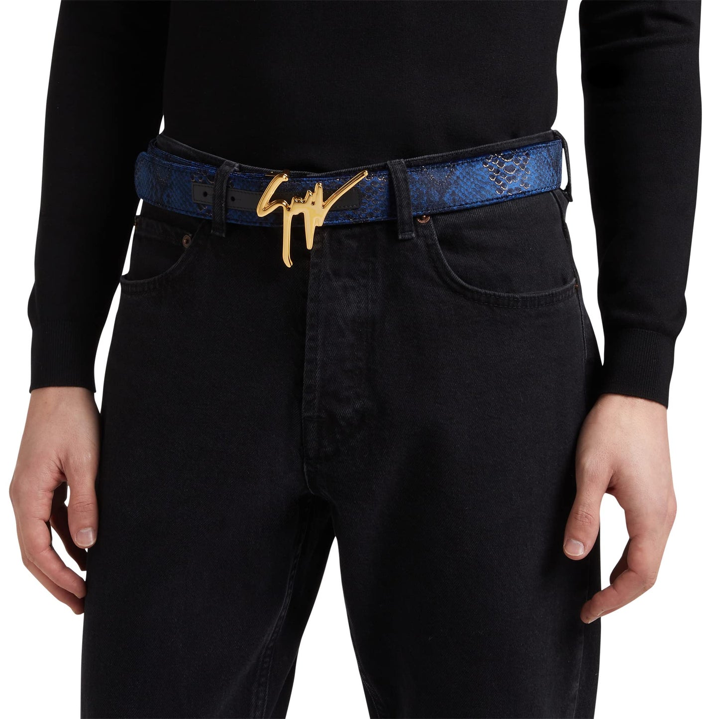 Giuseppe Zanotti, Giuseppe Reptile-Print Belt, One Size, Blue