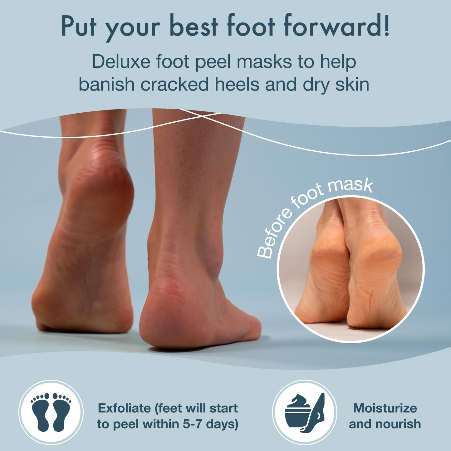 Blue Oasis Foot Peeling Mask - Exfoliating Foot Mask for Dry Cracked Feet, Lavender Cracked Heel Treatment, Moisturizing Foot Peel Mask, Luxury Foot Care for Baby Soft Feet, Foot Exfoliator 4-pack