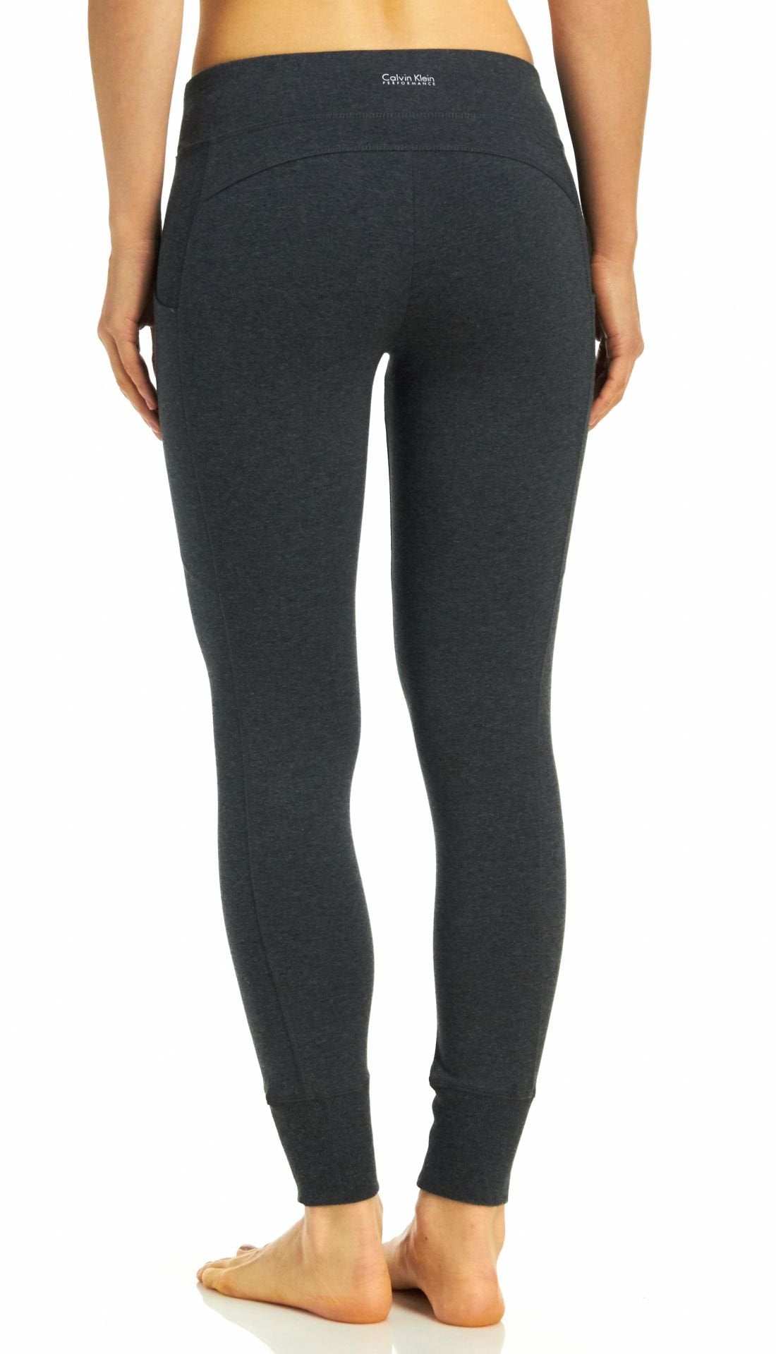 Calvin Klein Women's Premium Performance Double Waistband Moisture Wicking Legging (Standard and Plus), Slate Heather, Large