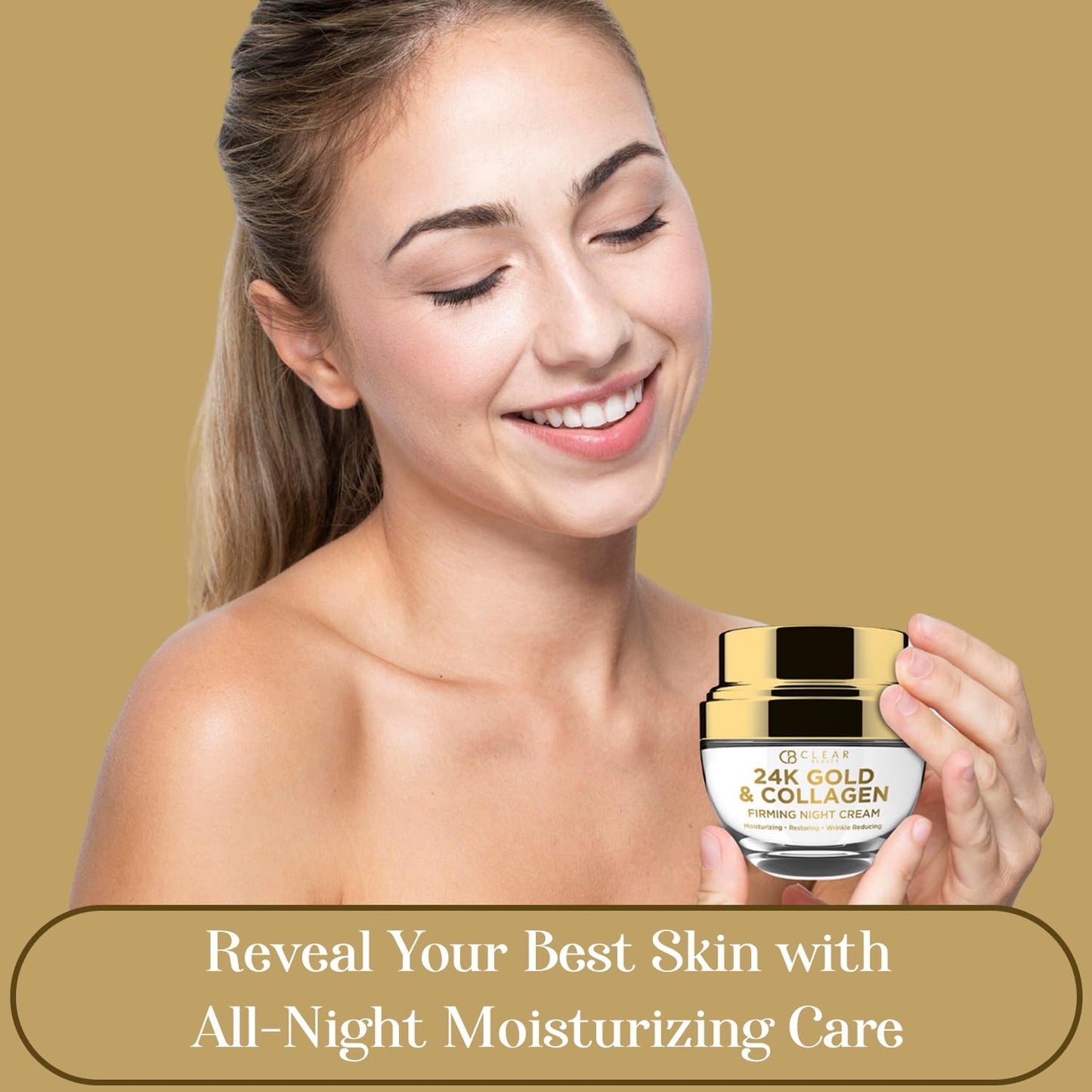 Clear Beauty 24K Gold and Collagen Night Face Moisturizer - Reduces Age Spots, Fine Lines & Wrinkles, Lifting & Firming Night Cream - Cruelty Free Korean Skin Care For All Skin Types