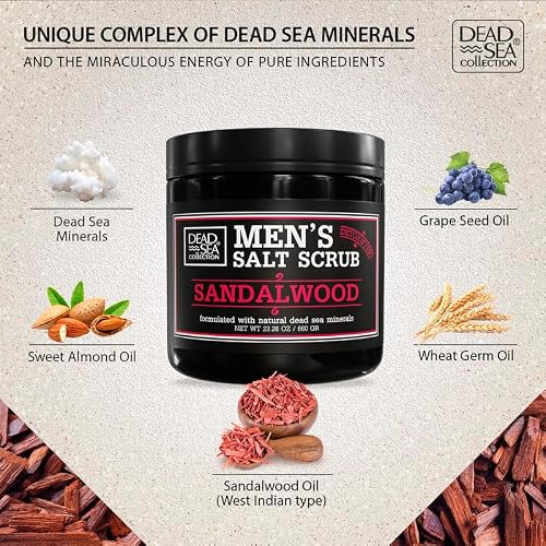 Salt Body Scrub Sandalwood For Men – Moisturizes, Exfoliates & Nourishes Skin – Cleanses & Detoxifies with Dead Sea Minerals - Dead Sea Collection – 23.28 OZ