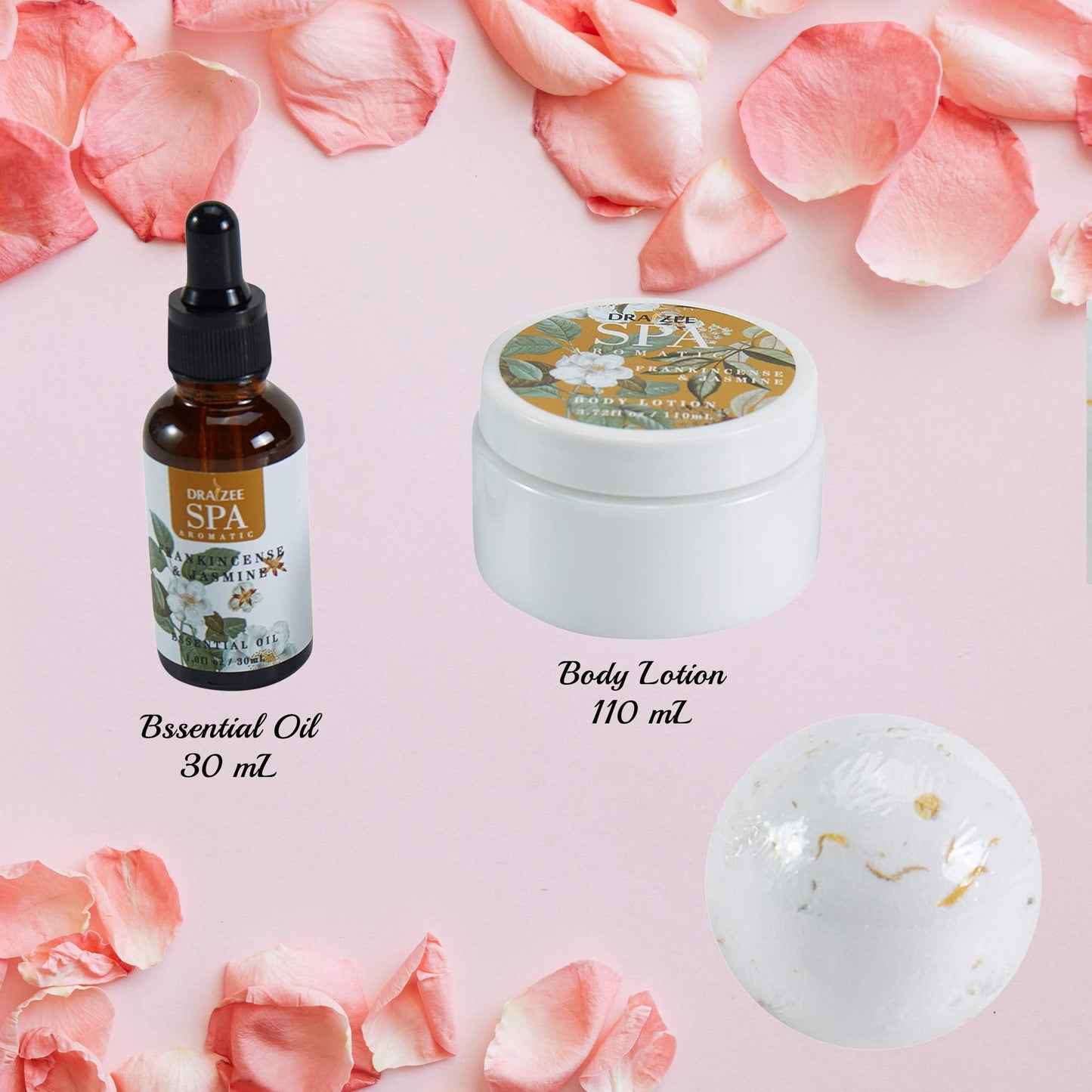 Mother's Day Gift- Draizee Home Spa Bath Gift Set for Womens and Girls w /Refreshing Frankincense & Jasmine Fragrance, 3 Pieces - Luxury Skin Care Set Includes Body Lotion, Essential Oil, Bath Bomb