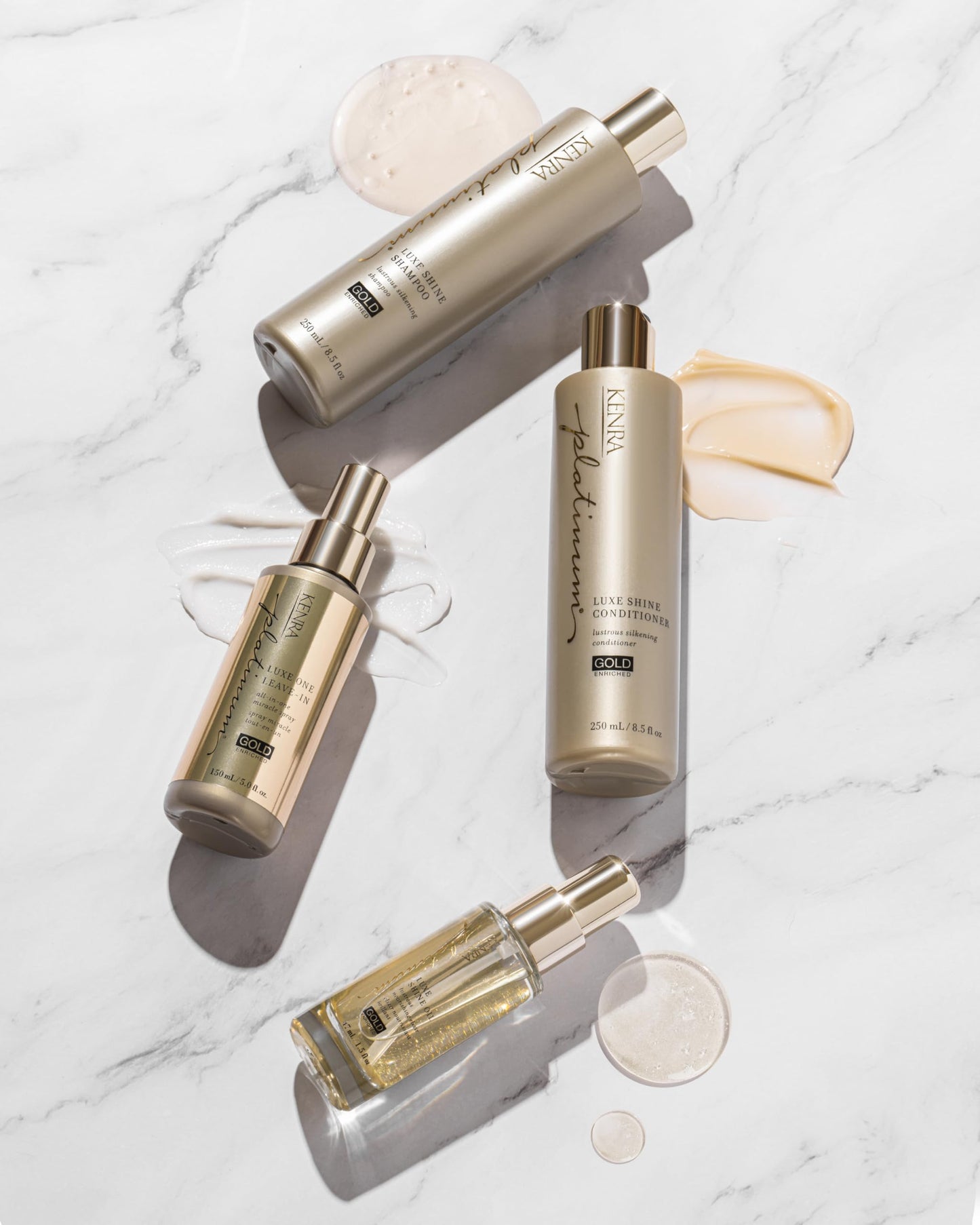 Kenra Platinum Luxe Shine Oil | Gold Enriched Nourishing Elixir |Enhances Shine & Manageability | Thermal Protection Up To 450F | Medium To Coarse Hair | 1.5 fl. Oz