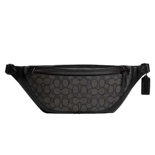 Coach League Belt Bag in Signature Jacquard, Charcoal/Black