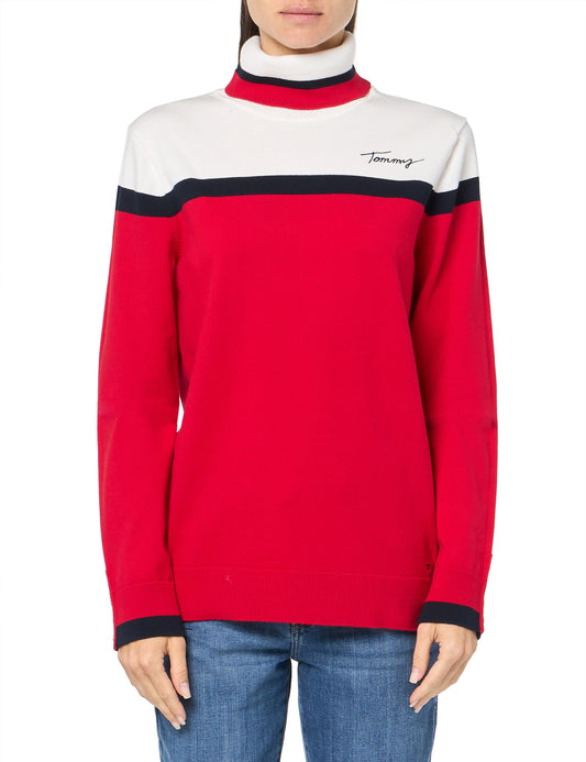 Tommy Hilfiger Womens Pullover Turtleneck Everyday Sweater, Scarlet Multi, Medium