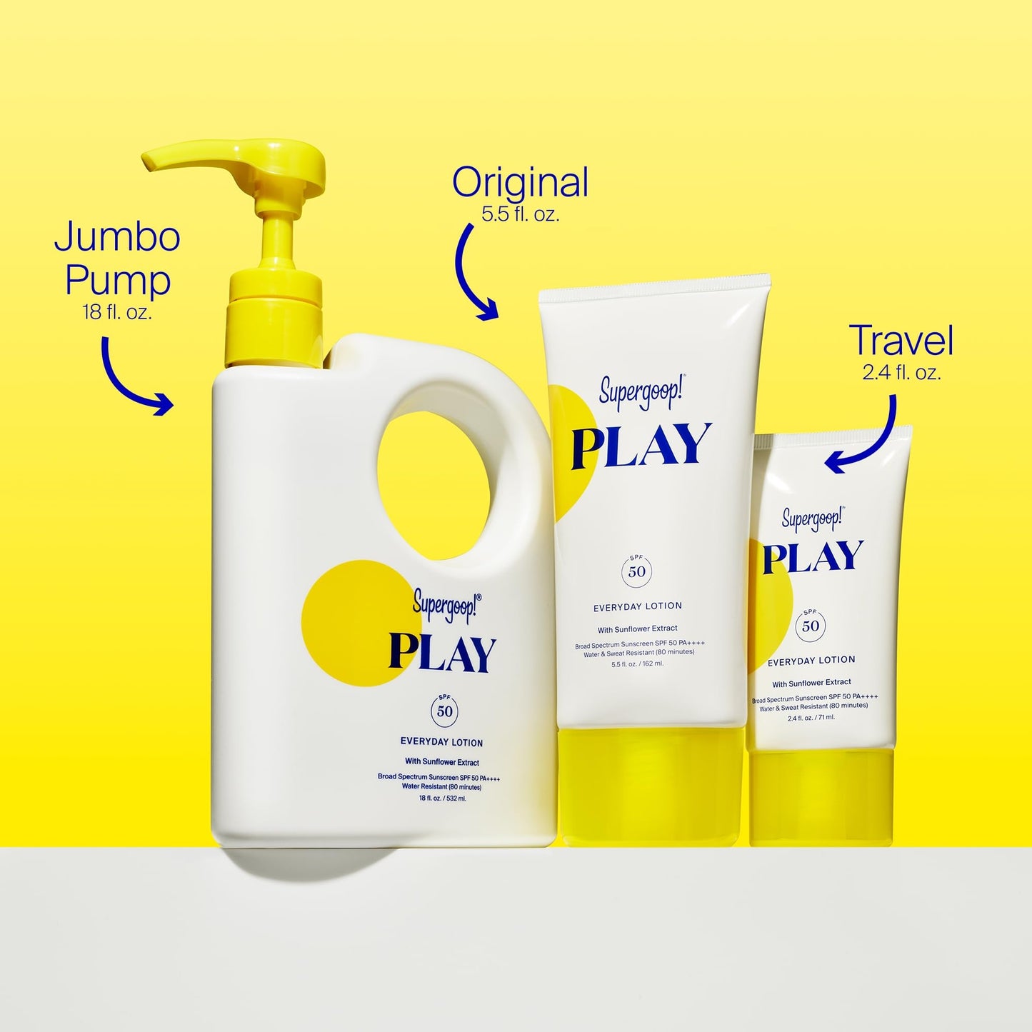 Supergoop! PLAY Everyday Lotion SPF 50-18 fl oz - Broad Spectrum Body & Face Sunscreen for Sensitive Skin - Great for Active Days - Fast Absorbing, Water & Sweat Resistant