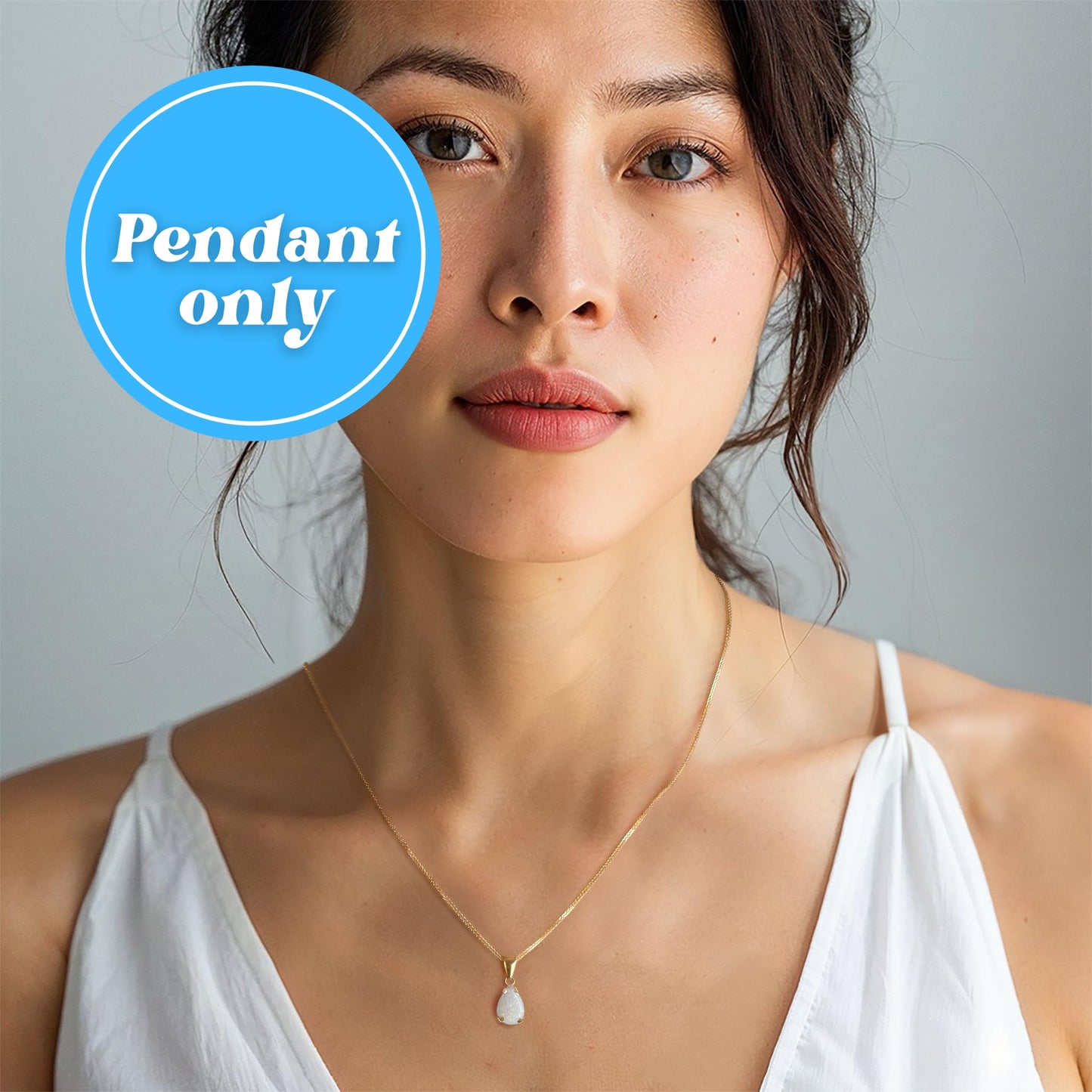 14K Gold White Opal Pendant - Dainty Pear-Shape Teardrop Pendant, 7x10mm 14K Solid Yellow Gold Pendant, October Birthstone Opal Gemstone - Handmade Bridal Wedding Jewelry for Brides and Classy Women