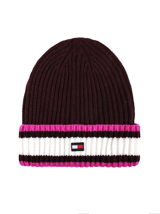 Tommy Hilfiger Women's Striped Fisherman Rib Cuff Hat, Deep Burgundy, One Size