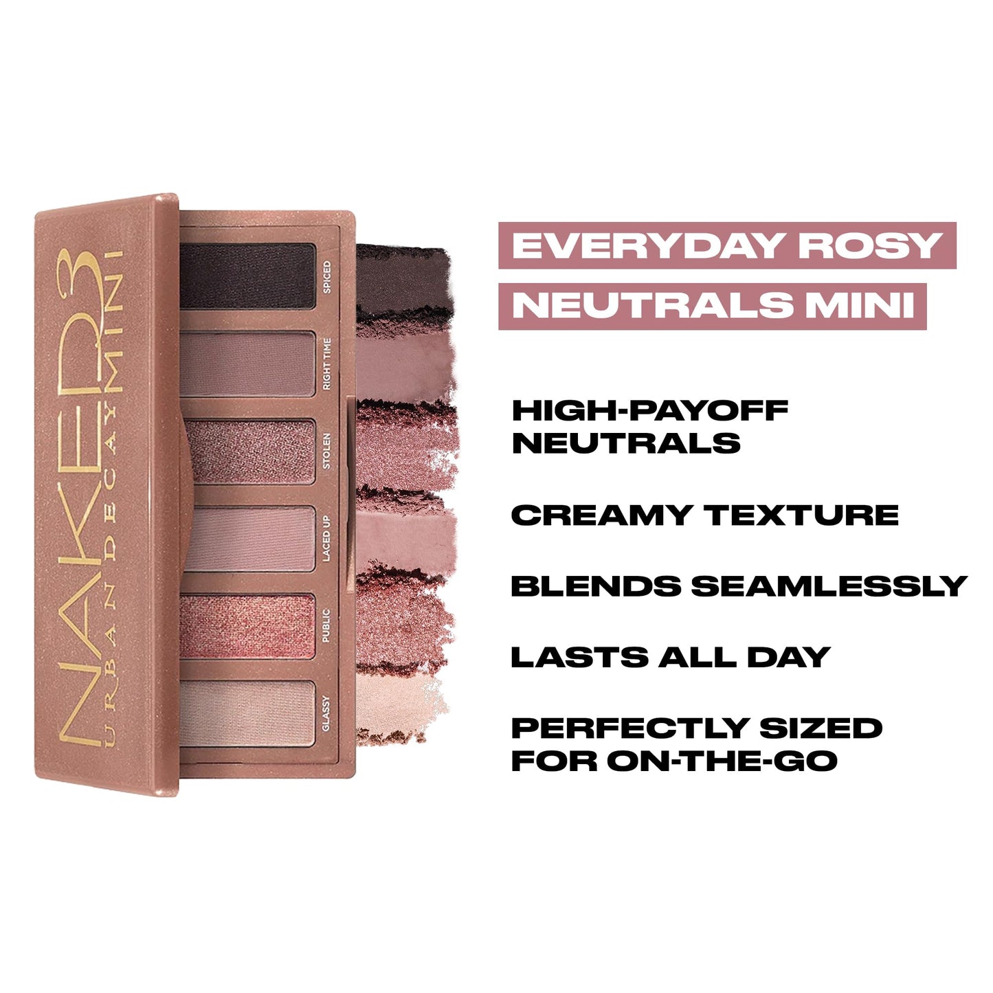 URBAN DECAY Naked 3 Mini, Soft Pink Neutral Eyeshadow Palette, Matte & Shimmer Finish, 6 Rosy Nude Eye Shadows, Natural Everyday to Smokey Eye Makeup Looks, Travel Friendly Size, Vegan, Cruelty-free