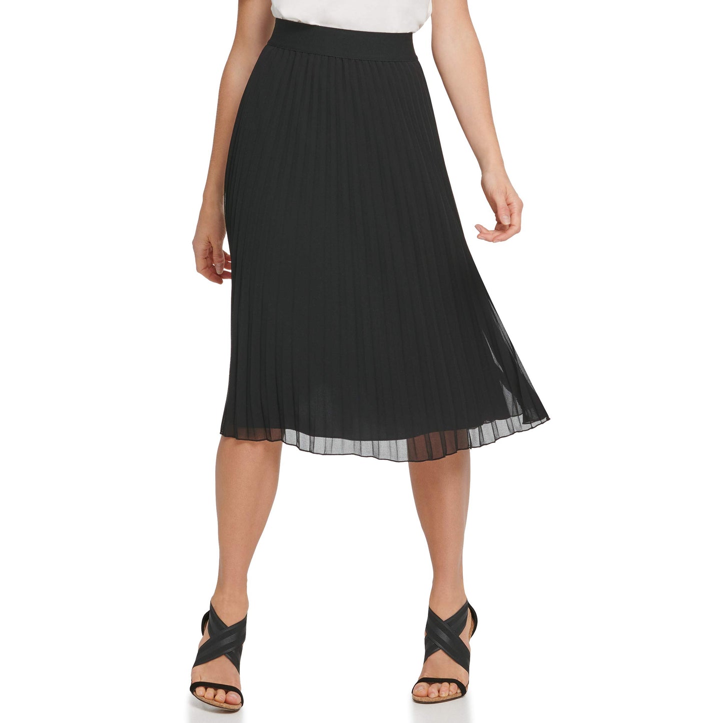 DKNY SPORTSWEAR womens Pull on Everyday Midi Pleated Skirt, Black, Large US