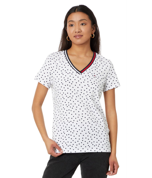 Tommy Hilfiger Women's Sportswear Cotton V-Neck T-Shirt, Bright White/Sky Captain, XXL
